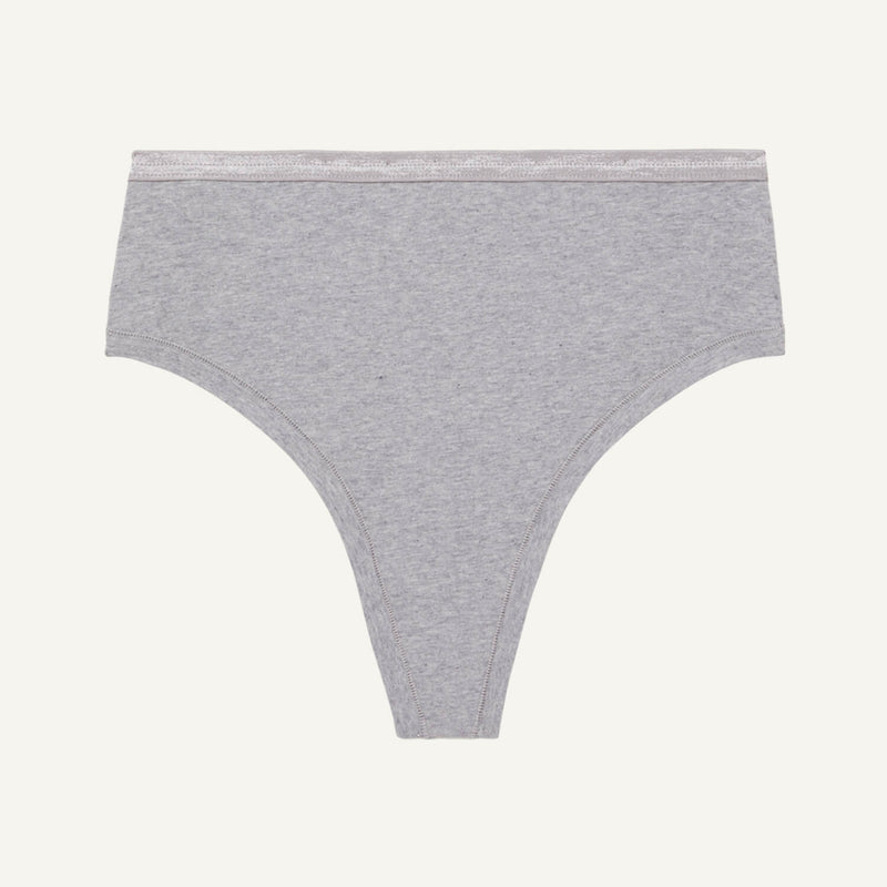 A high rise thong in lunar gray color.