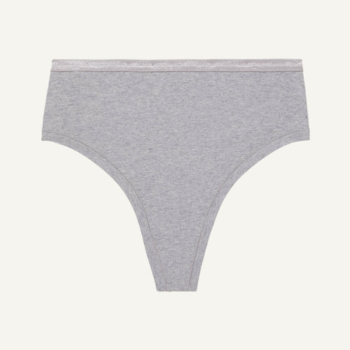 A high rise thong in lunar gray color.