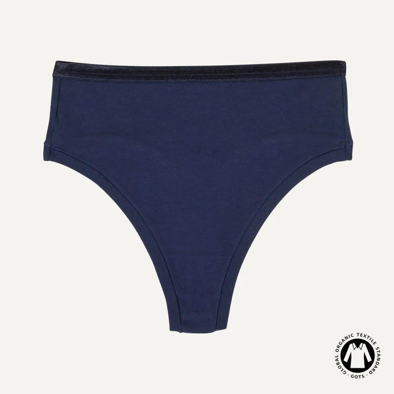 Organic Cotton High-Rise Thong in Marine