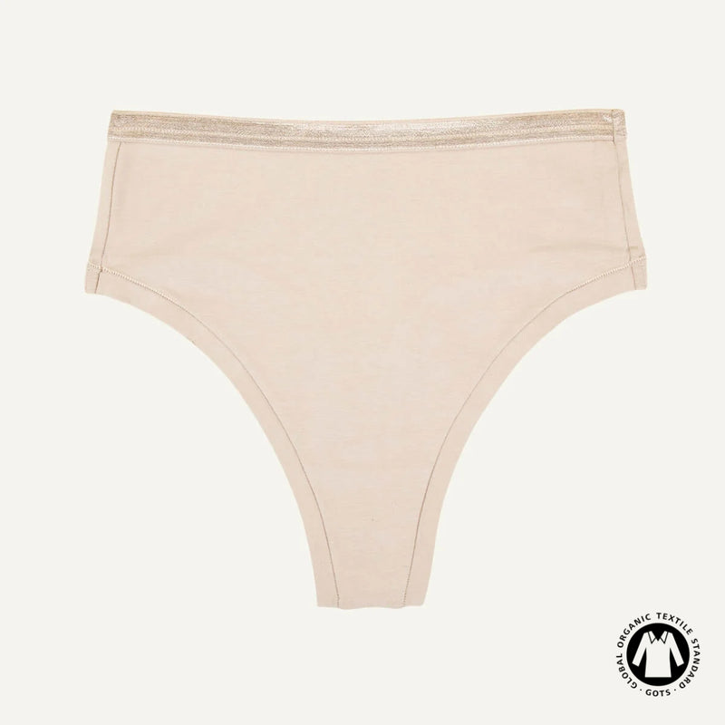 Organic Cotton High-Rise Thong in Stone