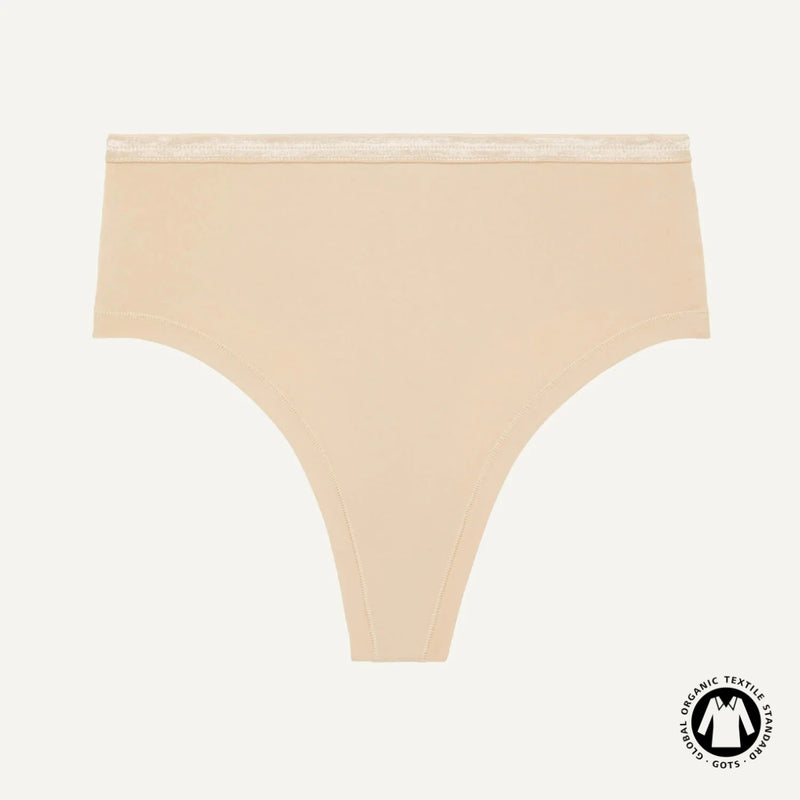 Organic Cotton High-Rise Thong in Wheat