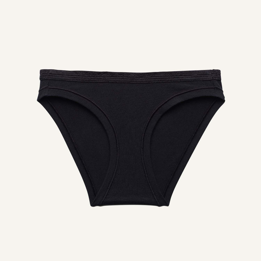 A low rise bikini in carbon black color.