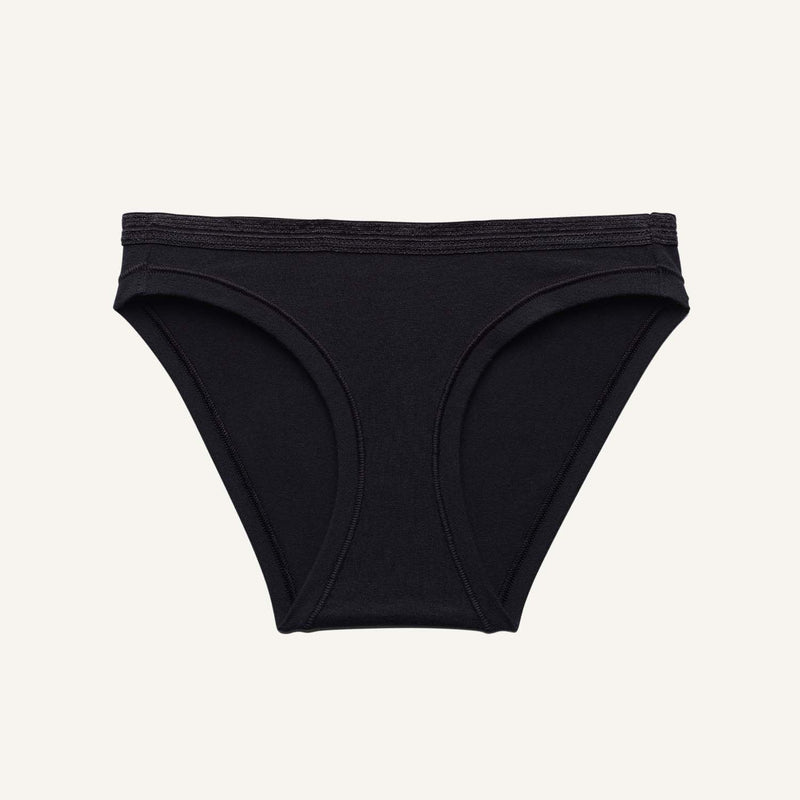 A low rise bikini in carbon black color.
