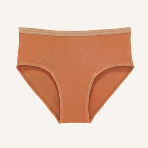 A mid rise brief in spice brown color.