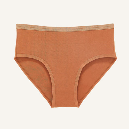 A mid rise brief in spice brown color.