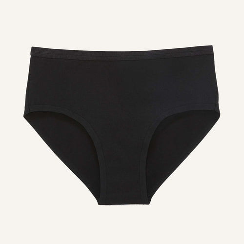 An organic cotton mid rise brief in carbon black color.