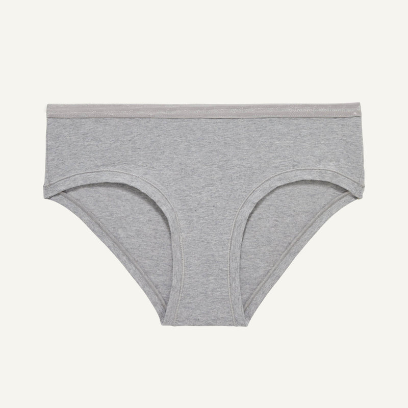 A pair of mid rise hipster underwear in lunar gray color.