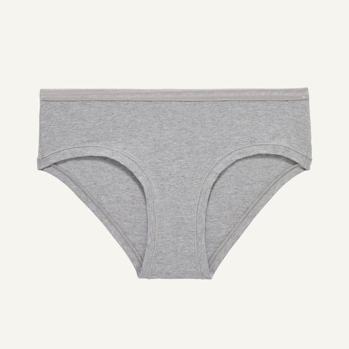 A pair of mid rise hipster underwear in lunar gray color.