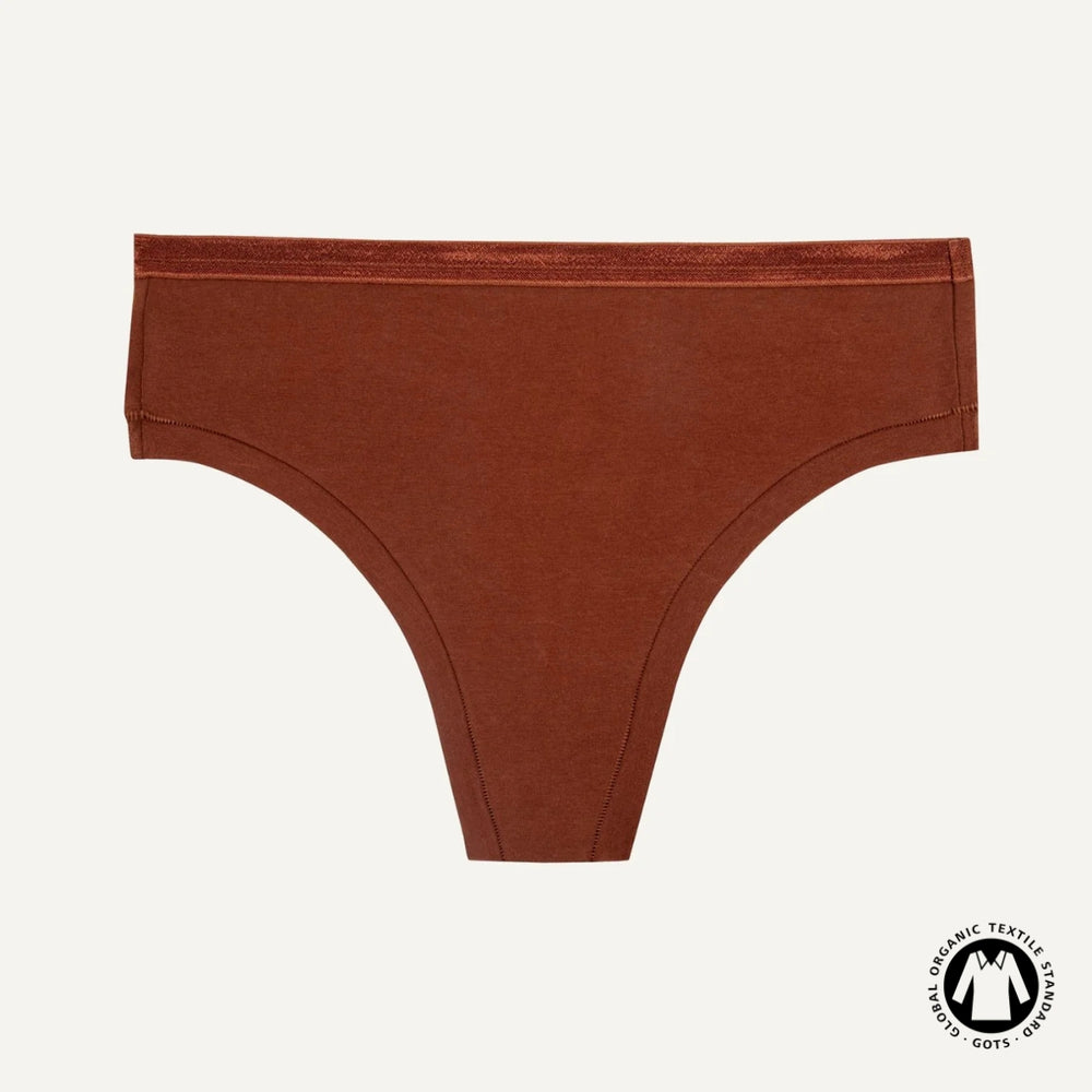 Organic Cotton Mid-Rise Thong in Cacao