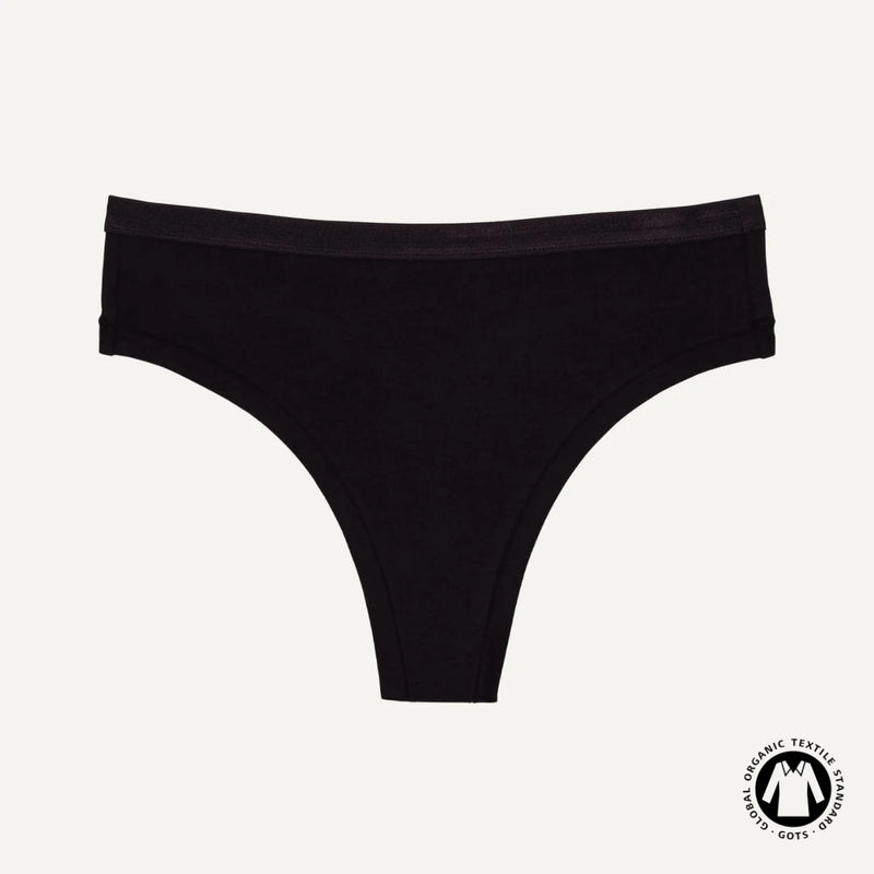 Organic Cotton Mid-Rise Thong in Carbon