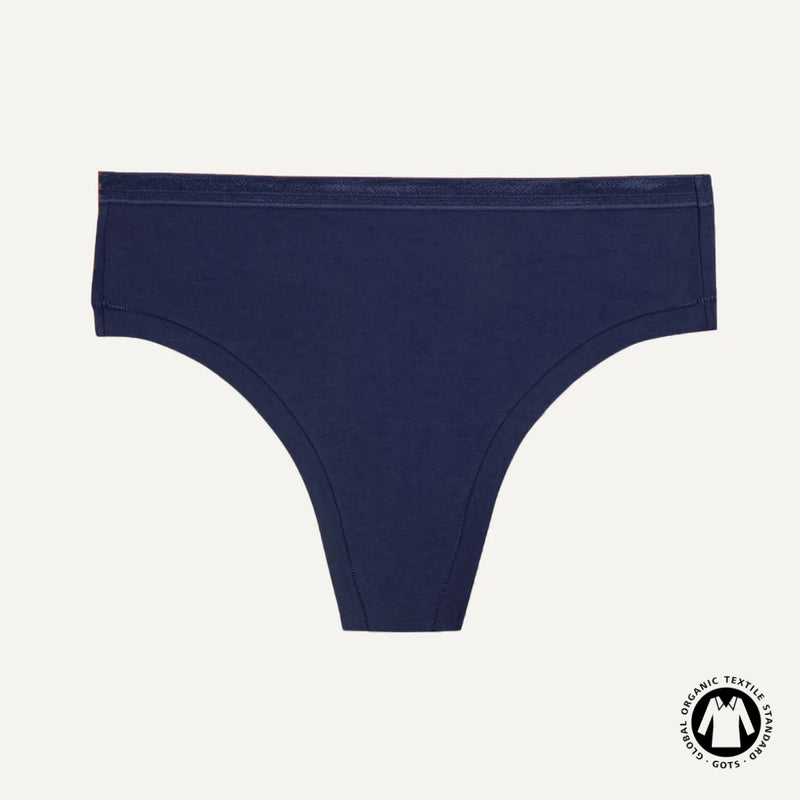 Organic Cotton Mid-Rise Thong in Marine