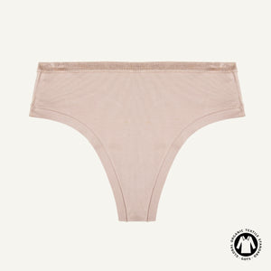 Organic Cotton Mid-Rise Thong in Stone