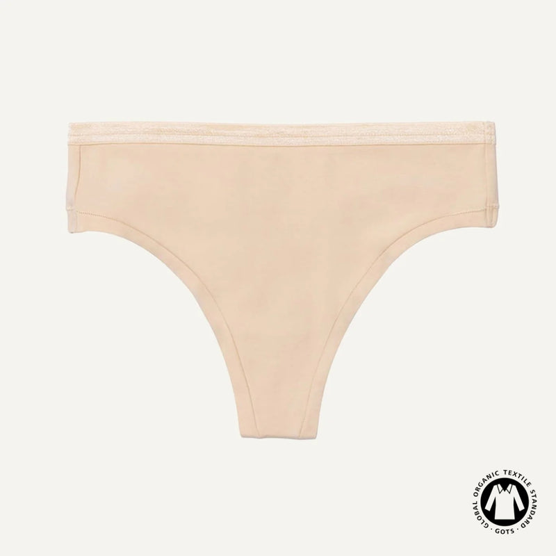 Organic Cotton Mid-Rise Thong in Wheat