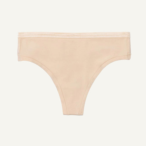 Organic Cotton Mid-Rise Thong in Wheat