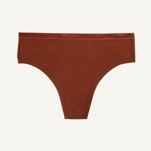 Organic Cotton Mid-Rise Thong in Cacao