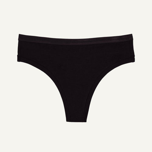 Organic Cotton Mid-Rise Thong in Carbon