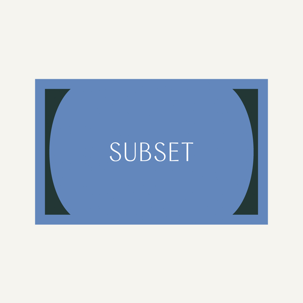 A digital gift card with a blue background and the text 'SUBSET' centered in the foreground.