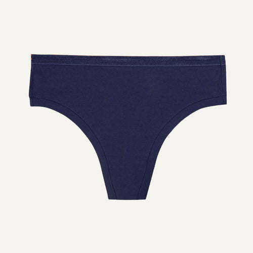 Organic Cotton Mid-Rise Thong in Marine