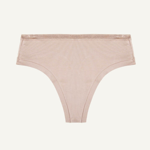 Organic Cotton Mid-Rise Thong in Stone