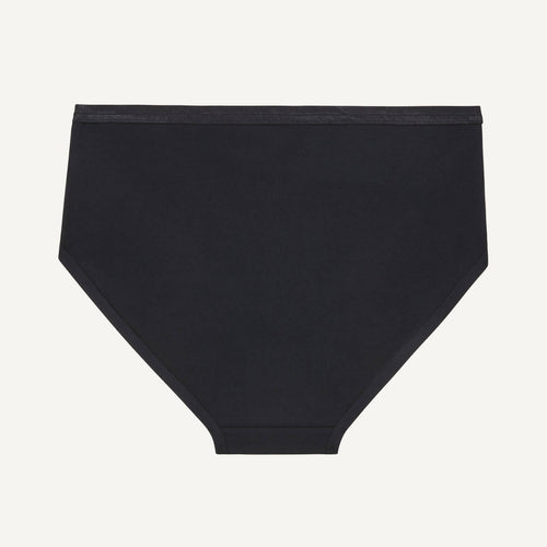 An organic cotton mid rise brief in carbon black color.