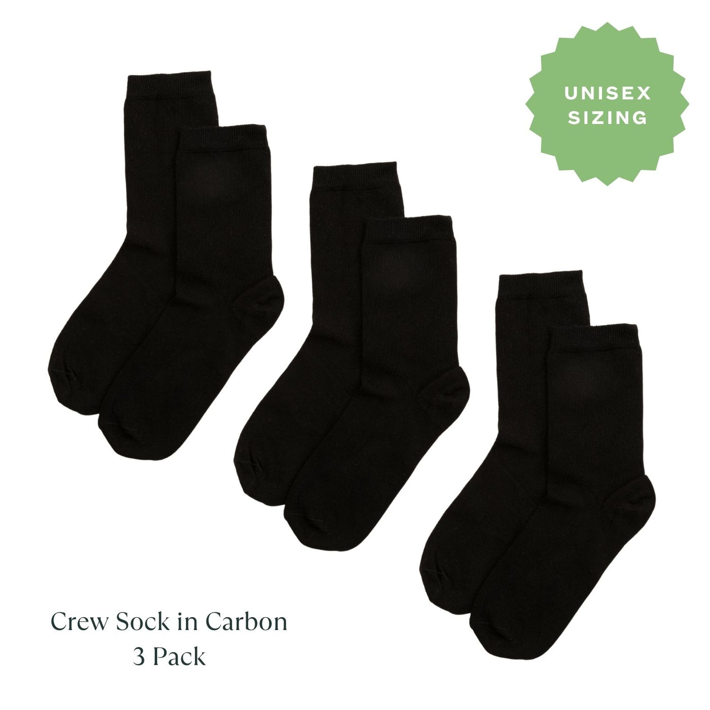 Organic Cotton Crew Sock in Carbon 3-Pack