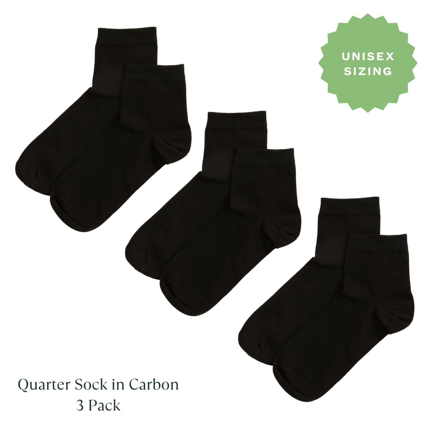 Organic Cotton Quarter Sock in Carbon 3-Pack