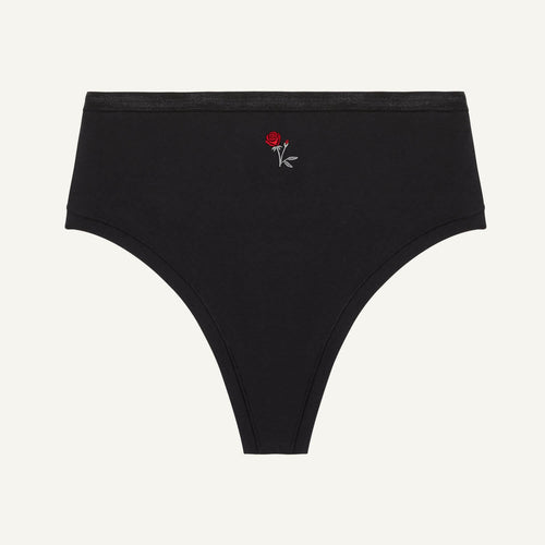 High-Rise Thong in Midnight Moon Rose Embroidery