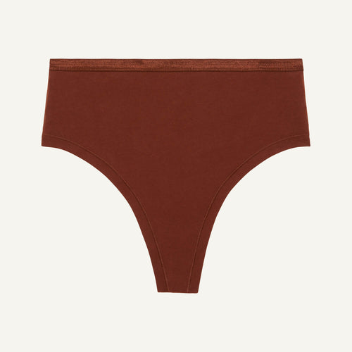 Organic Cotton High-Rise Thong in Cacao